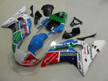Blau Weiß Grün Rot Wudy Motul Dunlop 1998-2002 Yamaha YZF R6 Motorrad Verkleidung