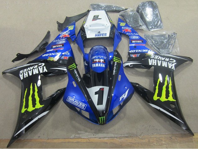 Blauschwarze Gräber 1 2002-2003 Yamaha YZF R1 Motorrad Verkleidung Blauschwarze Gräber 1 2002-2003 Yamaha YZF R1 Motorrad Verkleidung