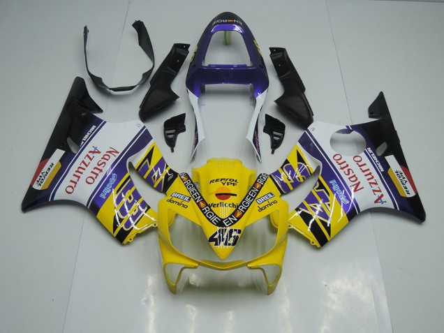 Gelb Weiß Nastro Azzurro 2001-2003 Honda CBR600 F4i Motorrad Verkleidung Gelb Weiß Nastro Azzurro 2001-2003 Honda CBR600 F4i Motorrad Verkleidung