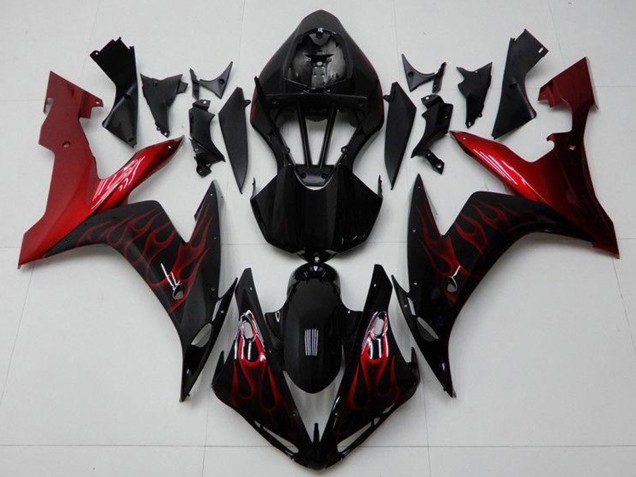 Yamaha YZF R1 Motorrad Verkleidung 2004-2006 - Glanzendes Schwarz Rot Flamme
