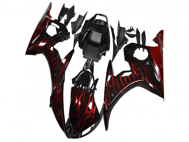 Yamaha YZF R6 Motorrad Verkleidung 2003-2004 - Glanzendes Schwarz Rot Flamme