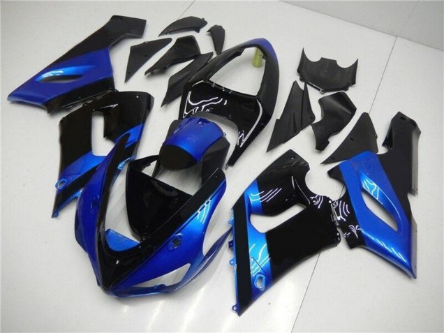Kawasaki ZX6R Motorrad Verkleidung Kit 2005-2006 - Blau Glanzendes Schwarz