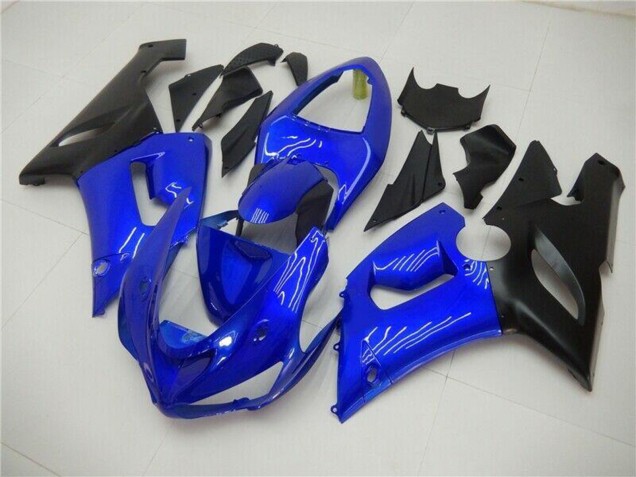 Kawasaki ZX6R Motorrad Verkleidung 2005-2006 - Blau Matt Schwarz