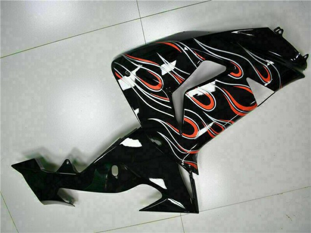 Kawasaki ZX10R Motorrad Verkleidung Kit 2006-2007 - Glanzendes Schwarz Rot Flamme