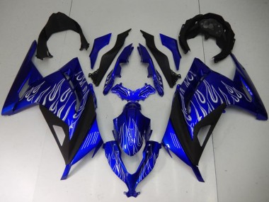 Kawasaki Ninja 300 EX300R Motorrad Verkleidung 2013-2017 - Blau Schwarz Weiss Flamme