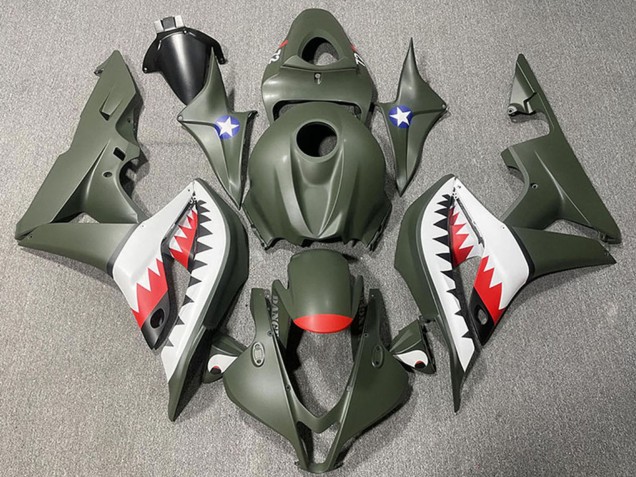 Honda CBR600RR Motorrad Verkleidung 2007-2008 - Armee Grun Weiss Rot Hai