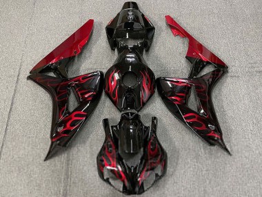Honda CBR1000RR Motorrad Verkleidung 2006-2007 - Glanzendes Schwarz Rot Flamme