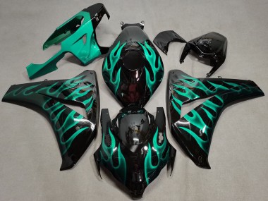 Honda CBR1000RR Motorrad Verkleidung 2008-2011 - Glanzendes Schwarz Grun Flamme