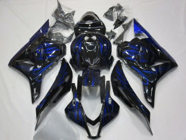 Honda CBR600RR Motorrad Verkleidung 2009-2012 - Glanzendes Schwarz Blau Flamme
