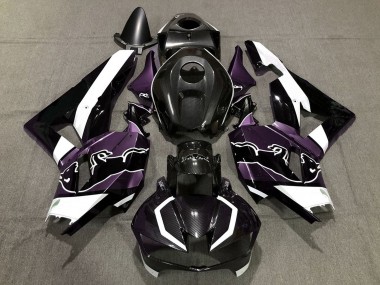 Honda CBR600RR Motorrad Verkleidung 2013-2023 - Schwarzer Carbonfaser Stil Weiss violett Bull