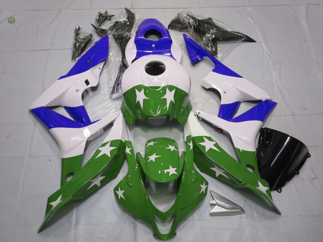 Honda CBR600RR Motorrad Verkleidung 2007-2008 - Weiss Blau Grun Sterns Streifen
