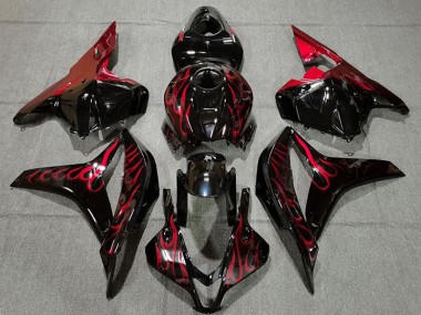 Honda CBR600RR Motorrad Verkleidung 2009-2012 - Glanzendes Schwarz Rot Flamme