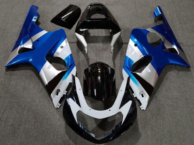 Suzuki GSXR 1000 Motorrad Verkleidung 2000-2002 - Blau Silber Glanzendes Schwarz OEM Stil