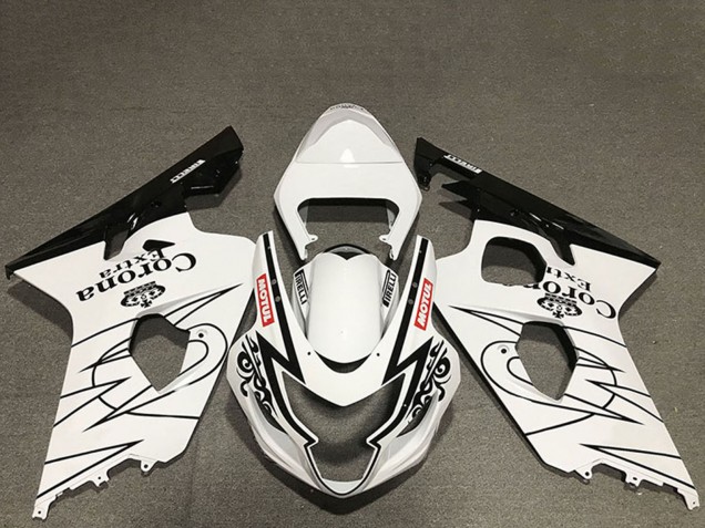Suzuki GSXR 600 / GSXR 750 Motorrad Verkleidung 2004-2005 - Weiss Glanzendes Schwarz Corona Motul Stil