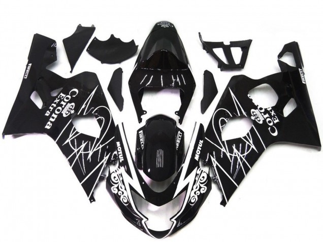 Suzuki GSXR 600 / GSXR 750 Motorrad Verkleidung 2004-2005 - Glanzendes Schwarz Weiss Corona Stil