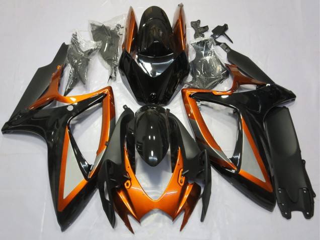 Suzuki GSXR 600 / GSXR 750 Motorrad Verkleidung 2006-2007 - Orange Glanzendes Schwarz Matt Schwarz
