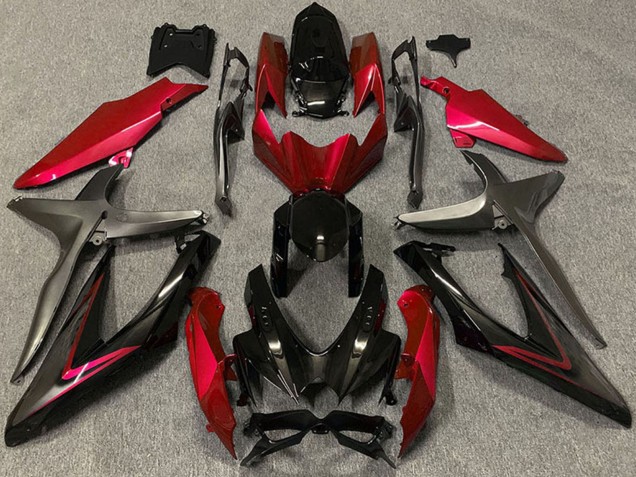 Suzuki GSXR 600 / GSXR 750 Motorrad Verkleidung 2008-2010 - Rot Glanzendes Schwarz Matt Schwarz