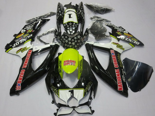 Suzuki GSXR 600 / GSXR 750 Motorrad Verkleidung 2008-2010 - Weiss Gelb Rot Schwarz National Guard