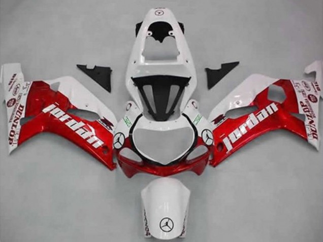 Suzuki GSXR 600 / GSXR 750 Motorrad Verkleidung 2001-2003 - Weiss Rot Jordan Dunlop