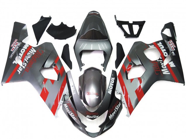 Suzuki GSXR 600 / GSXR 750 Motorrad Verkleidung 2004-2005 - Silber Rot MoviStar
