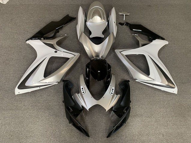 Suzuki GSXR 600 / GSXR 750 Motorrad Verkleidung 2006-2007 - Silber Weiss Glanzendes Schwarz OEM Stil