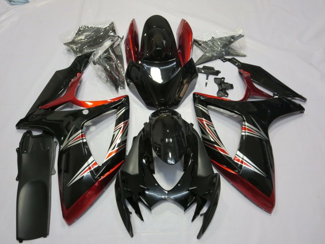 Suzuki GSXR 600 / GSXR 750 Motorrad Verkleidung 2006-2007 - Rot Glanzendes Schwarz