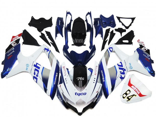 Suzuki GSXR 600 / GSXR 750 Motorrad Verkleidung 2008-2010 - Weiss Silber Blau Schwarz Tyco