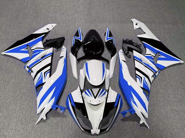 Kawasaki ZX6R Motorrad Verkleidung 2009-2012 - Weiss Blau Schwarz Zag