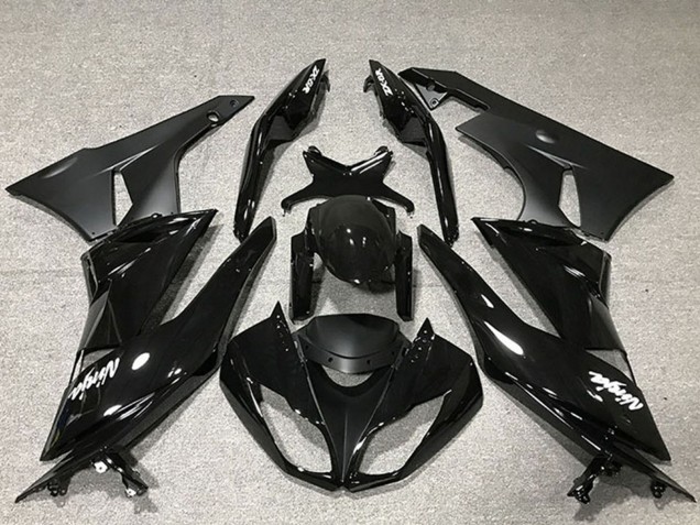 Kawasaki ZX6R Motorrad Verkleidung 2009-2012 - Glanzendes Schwarz Matt Schwarz