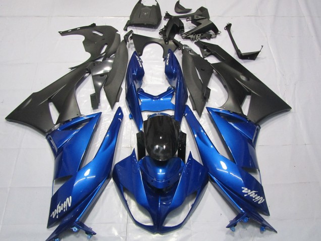 Kawasaki ZX6R Motorrad Verkleidung 2009-2012 - Blau Glanzendes Schwarz Matt Schwarz Weiss Ninja