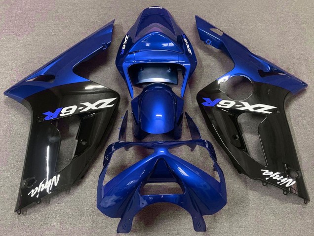Kawasaki ZX6R Motorrad Verkleidung 2003-2004 - Blau Glanzendes Schwarz