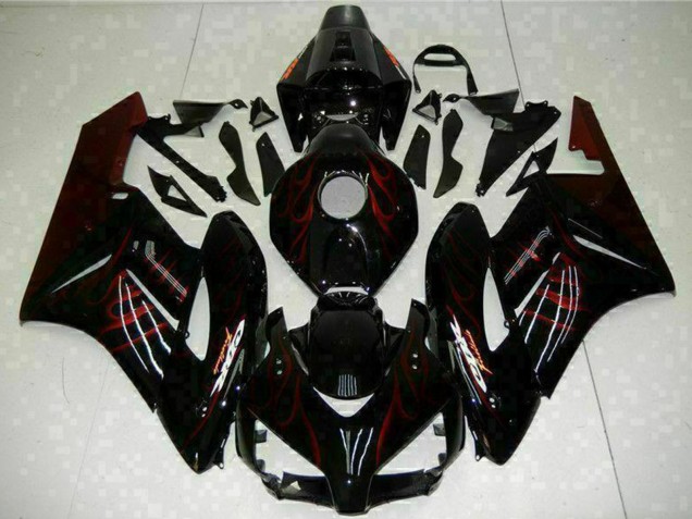 Honda CBR1000RR Motorrad Verkleidung 2004-2005 - Glanzendes Schwarz Rot Flamme