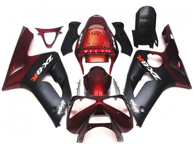 Kawasaki ZX6R Motorrad Verkleidung 2003-2004 - Kastanienbraun Rot Matt Schwarz