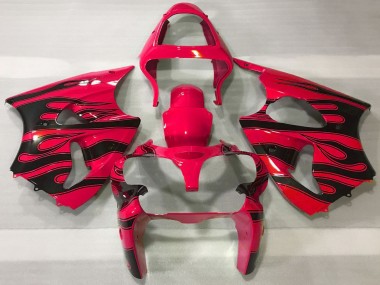 Kawasaki ZX6R Motorrad Verkleidung 2000-2002 - Rot Schwarz Flamme