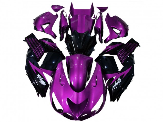 Kawasaki ZX14R Motorrad Verkleidung 2006-2011 - Lila Glanzendes Schwarz Weiss Ninja