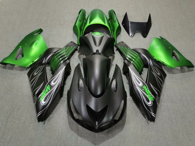Kawasaki ZX14R Motorrad Verkleidung 2006-2011 - Grun Matt Schwarz