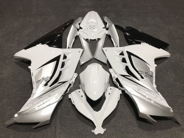 Kawasaki Ninja 300 Motorrad Verkleidung 2013-2017 - Glanzendes Weiss Silber Schwarz