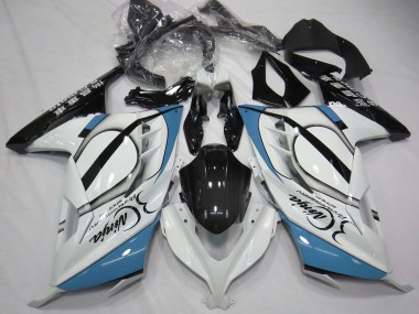 Kawasaki Ninja 300 Motorrad Verkleidung 2013-2017 - Glanzendes Weiss Hellblau Schwarz
