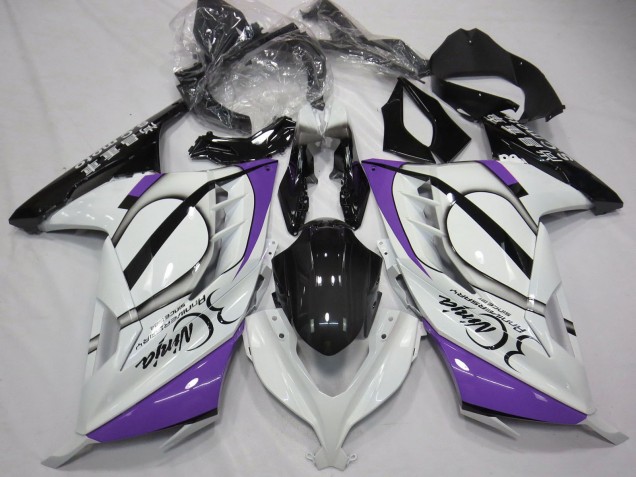 Kawasaki Ninja 300 Motorrad Verkleidung 2013-2017 - Glanzendes Weiss Lila Schwarz