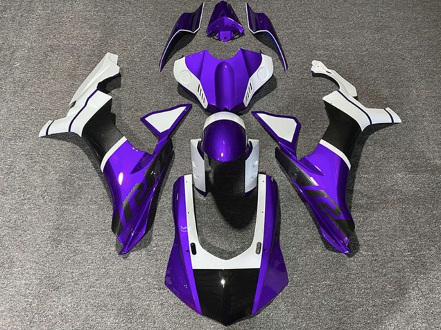 Yamaha R1 Motorrad Verkleidung 2015-2019 - Weiss Lila Carbonfaser Accents