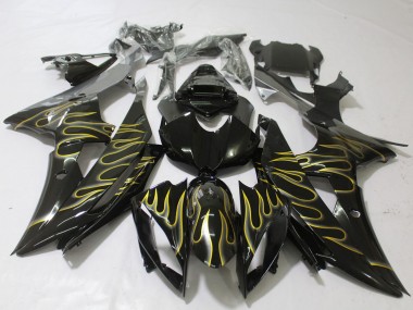 Yamaha R6 Motorrad Verkleidung 2008-2016 - Glanzendes Schwarz Gold Flamme