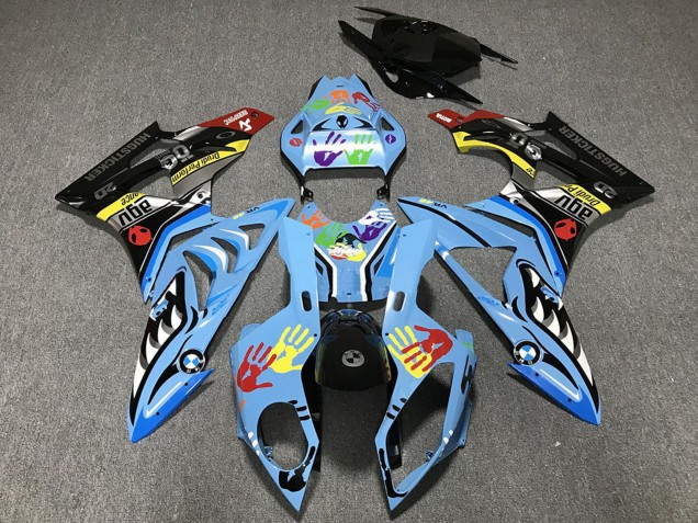 BMW S1000RR Motorrad Verkleidung 2009-2014 - Hellblau Schwarz Hai Hunds