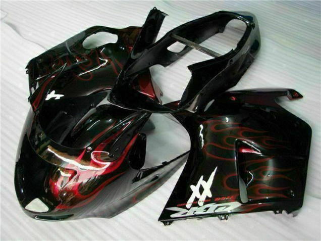 Honda CBR1100XX Blackbird Motorrad Verkleidung 1996-2007 - Glanzendes Schwarz Rot Flamme