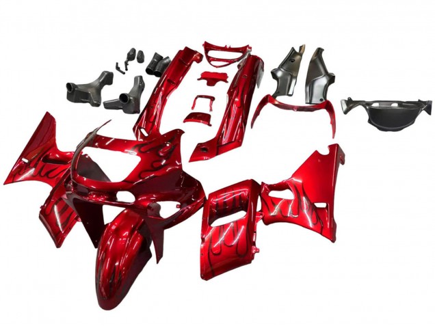 Kawasaki ZZR600 Motorrad Verkleidung 1998-2003 - Rot mit Schwarz Flamme