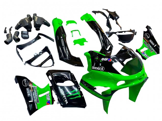 Kawasaki ZZR400 Motorrad Verkleidung 1993-2007 - Grun Glanzendes Schwarz Grun Monster Elf Touch4 Bridgestone