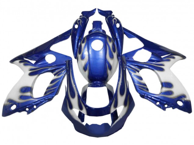 Yamaha YZF600R Thundercat Motorrad Verkleidung 1996-2007 - Blau Weiss Silber Flamme