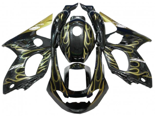 Yamaha YZF600R Thundercat Motorrad Verkleidung 1996-2007 - Schwarz mit Gold Flamme
