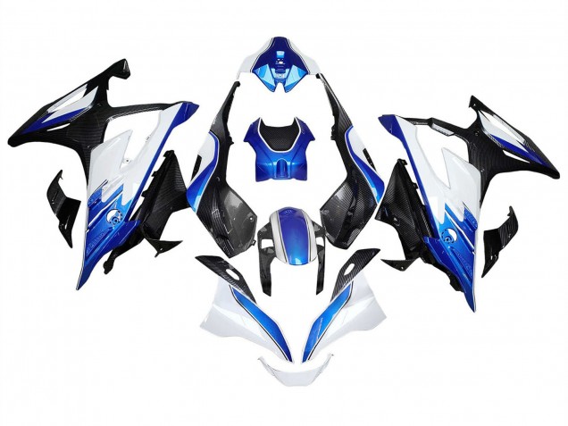 BMW S1000RR Motorrad Verkleidung 2023-2024 - Weiss Blau Schwarz Carbonfaser