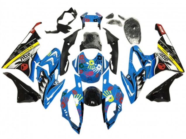 BMW S1000RR Motorrad Verkleidung 2017-2018 - Blau Gelb Schwarz Hai