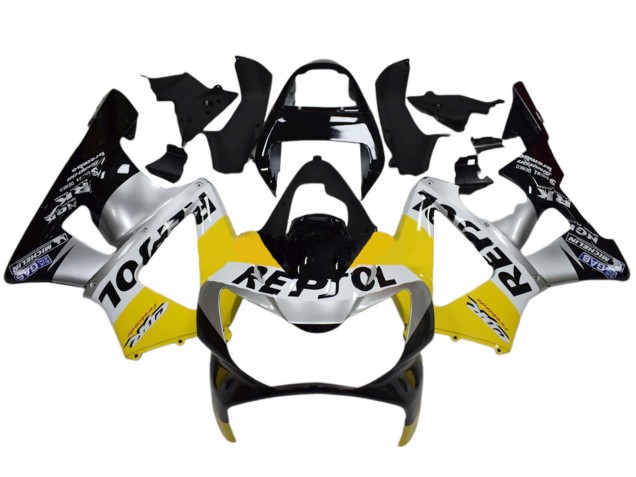 Honda CBR900RR 929 Motorrad Verkleidung 2000-2001 - Gelb Silber Glanzendes Schwarz Repsol
